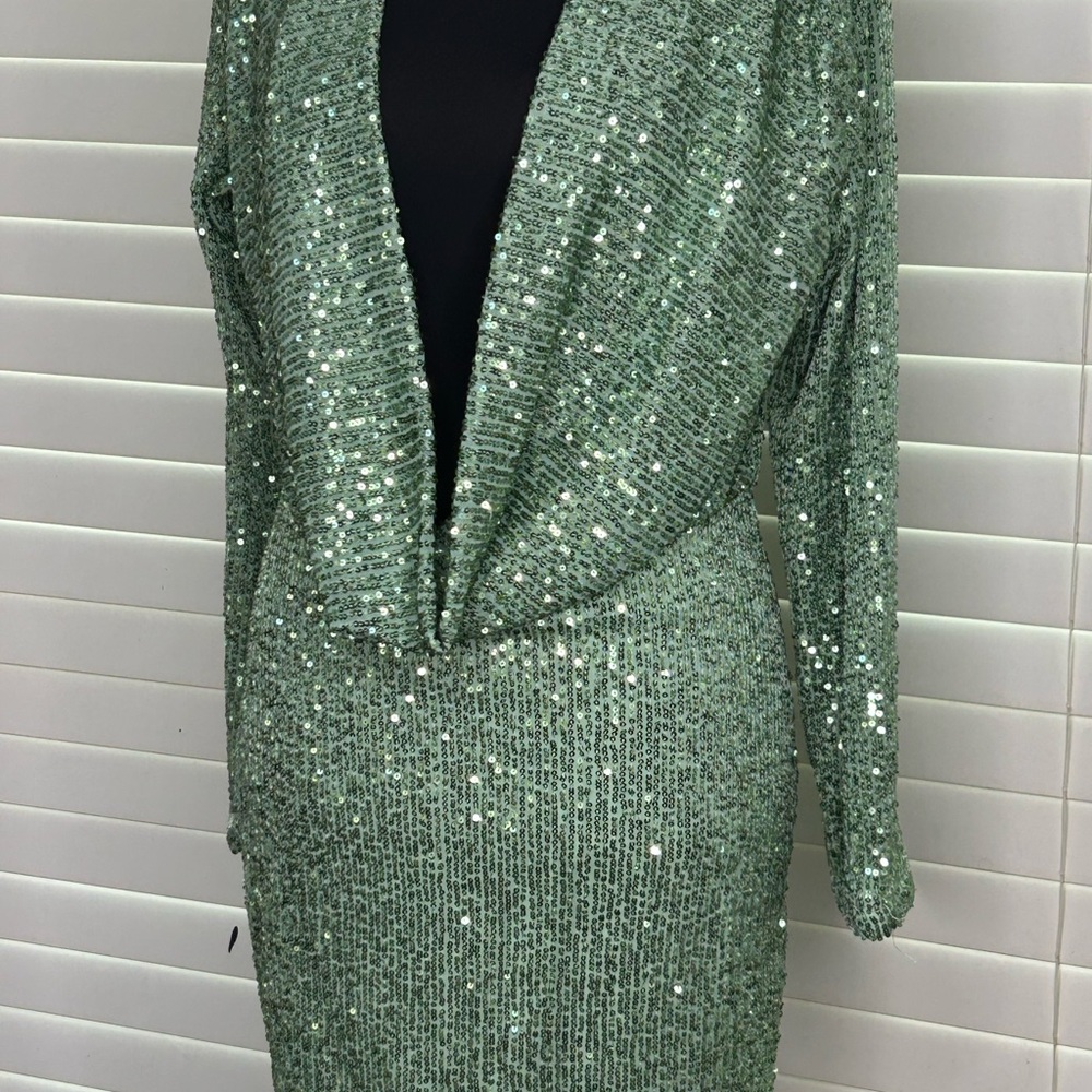 Fashion Nova Sparkling Green Long Sleeve Dress
